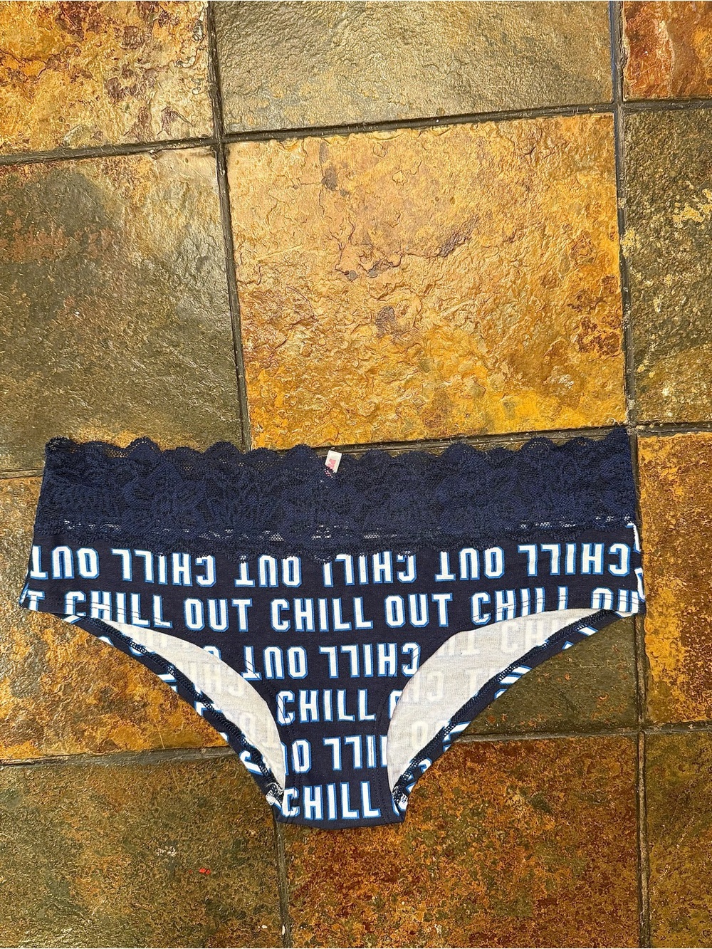 Victoria's Secret Navy Lace 'Chill Out' Logo Bikini Panty